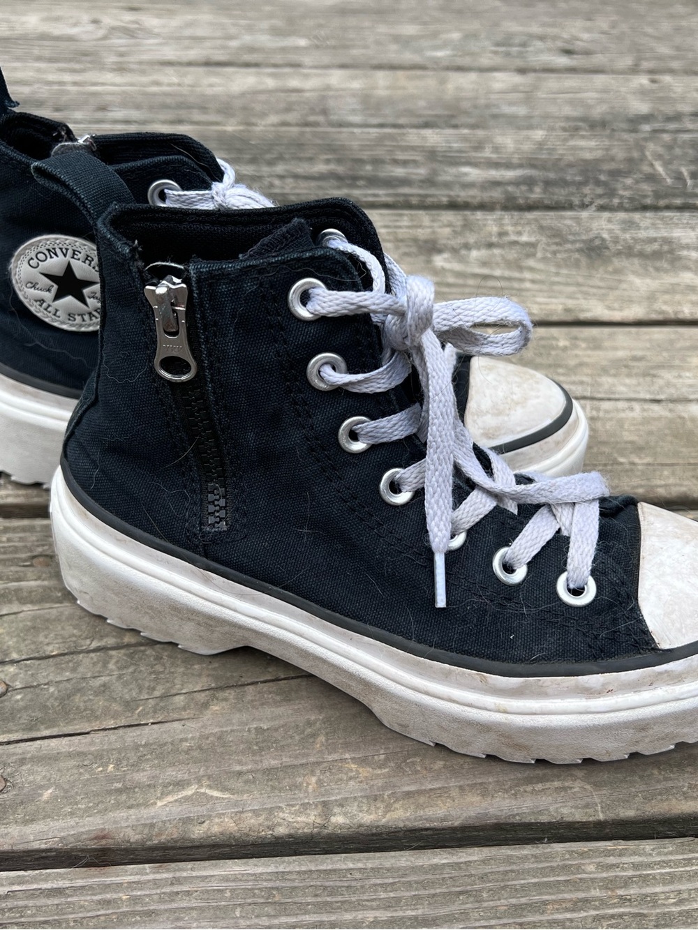 Converse Black and White Kids High-Top Sneakers with Side Zip size 2